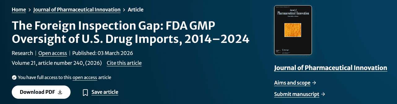 Inspection Gap: FDA GMP vs. Drug Imports, 2014-2024